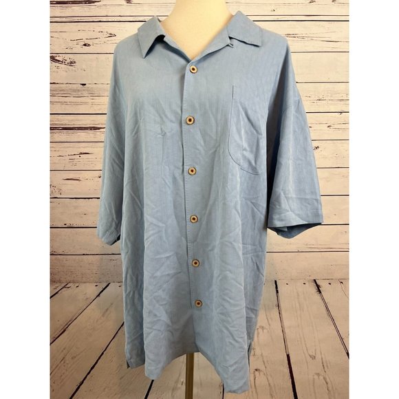 Tommy Bahama Shirt size XLX 100% Silk‎ Blue Hawaiian Tropical Mens Pocket - Picture 1 of 10